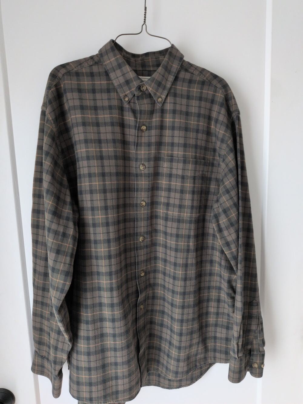 Vintage LL Bean Plaid Flannel Shirt Mens Large Olive Green Brown Gorpcore